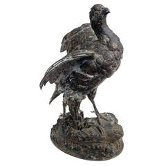 Antique Finely Rendered French Spelter Figure of a Pheasant; Signature 'P Comolera'
