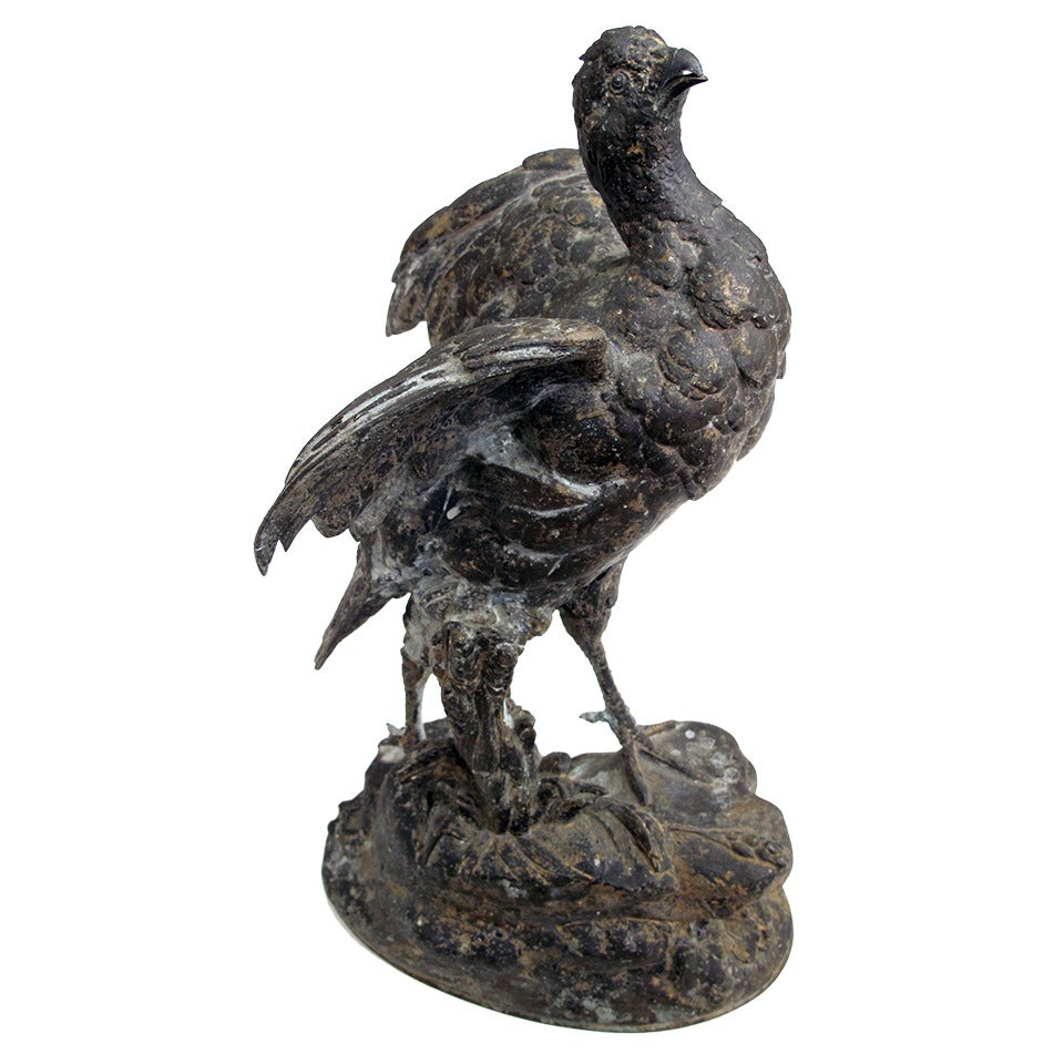 Finely Rendered French Spelter Figure of a Pheasant; Signature 'P Comolera' For Sale