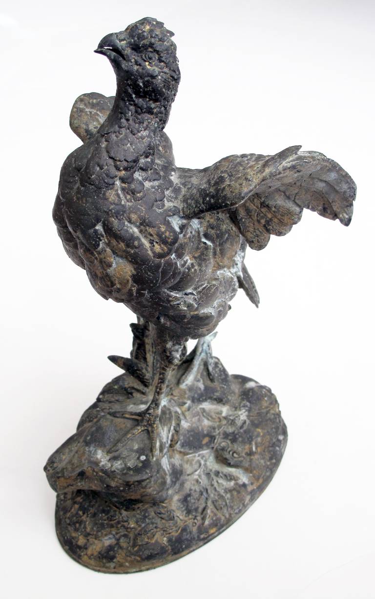 20th Century Finely Rendered French Spelter Figure of a Pheasant; Signature 'P Comolera' For Sale