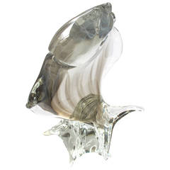 Large Scale Murano Clear Art Glass Sculpture of a Leaping Fish