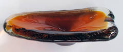 A Thickly-Modeled Murano Amber-Colored Oblong Art Glass Bowl; by Seguso