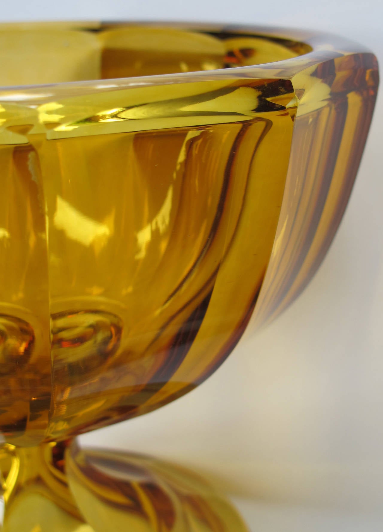 Heavy Bohemian Pedestal Bowl of Honey Colored Glass; by Moser Glassworks
