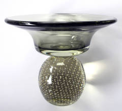 Vintage A Good American Smoky-Green Glass Bowl on Pedestal; by Ericson Glassworks