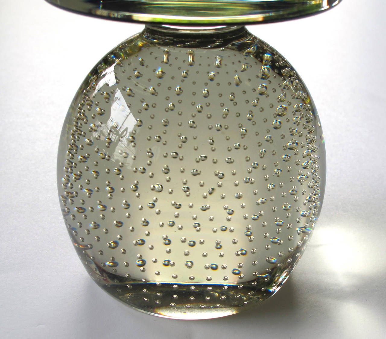 A Good American Smoky-Green Glass Bowl on Pedestal; by Ericson Glassworks