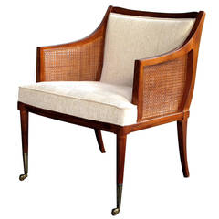 Stylish Danish 1960s Teakwood Upholstered Chair with Caned Sides