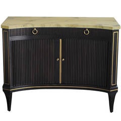 Stylish American Ebonized Lacquered Concave Cabinet, Labeled Baker Furniture