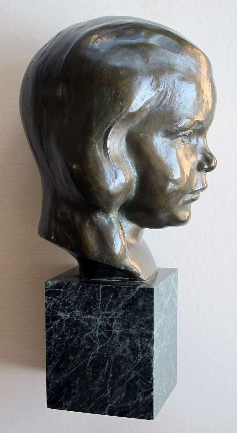 A Beautifully Rendered American Bronze Bust of a Young Girl by JG Kendall For Sale 1