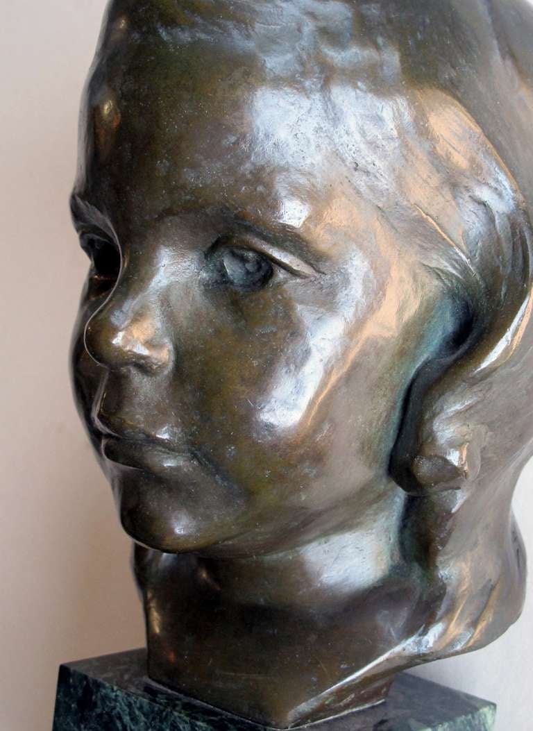 A Beautifully Rendered American Bronze Bust of a Young Girl by JG Kendall For Sale 2