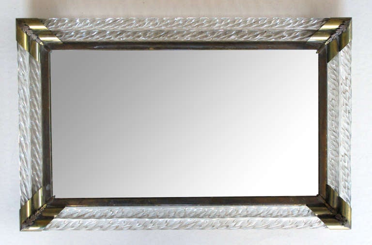 A Shimmering Italian Art Deco Mirrored Tray with Double Glass Rope-Twist Border In Excellent Condition In San Francisco, CA