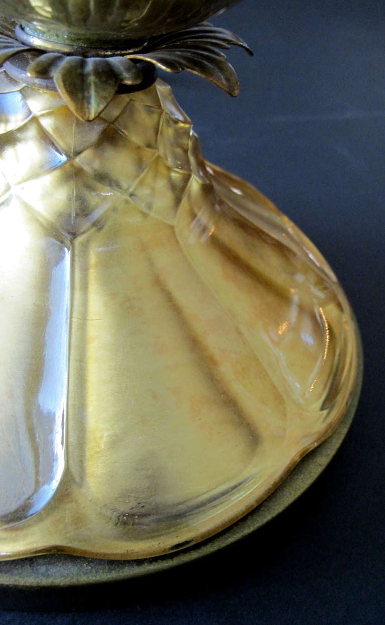 Italian Rare Pair of Murano, Triple-Gourd Form Glass Lamps with Aqua Metallic Sparkles