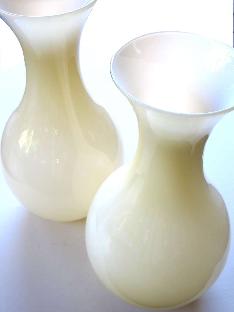 A Large and Shapely Pair of Murano Butter-Cream Cased Glass Vases