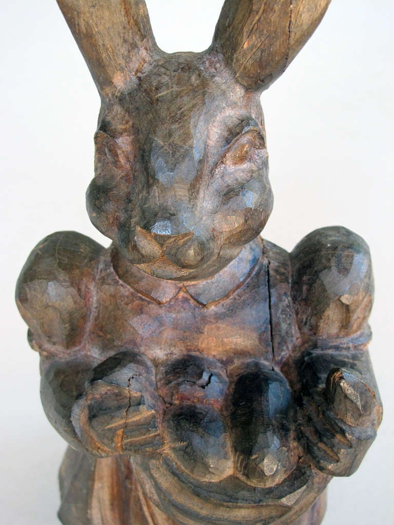A Whimsical American Folk Art Carved Wooden Rabbit In Good Condition In San Francisco, CA