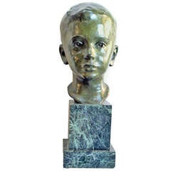 A Beautifully Rendered American 1940's Bronze Bust of a Young Boy; by JG Kendall