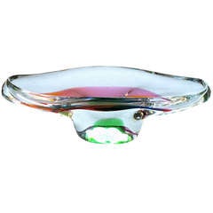 A Good-Quality Seguso Murano Elliptical-Form Clear Glass Bowl w/Striated Colors