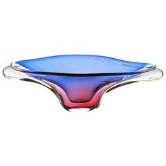 Impressive Seguso Murano Elliptical-Form Glass Bowl in Hues of Blue & Aubergine 2