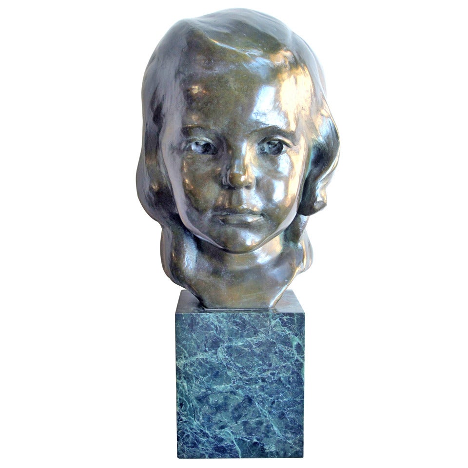 A Beautifully Rendered American Bronze Bust of a Young Girl by JG Kendall For Sale