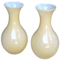 A Large and Shapely Pair of Murano Butter-Cream Cased Glass Vases