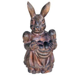 A Whimsical American Folk Art Carved Wooden Rabbit