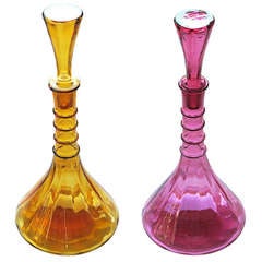 Retro A Stylish & Tall Pair of Murano 1960's Amber and Aubergine Glass Decanters