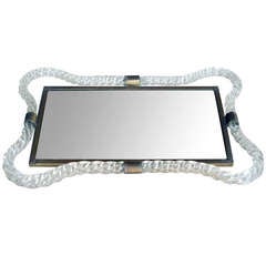 A Shimmering Italian Art Deco Mirrored Rectangular Tray with Rope-Twist Border