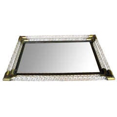 A Shimmering Italian Art Deco Mirrored Tray with Double Glass Rope-Twist Border