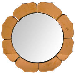 French Art Deco Convex Mirror with Peach Colored Mirrored Petals 12