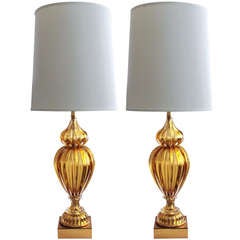 A Large-scaled Pair Of Murano Butterscotch Art Lamps; Made By Marbro Co.