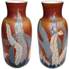 Large Pair of French Porcelain Vases with Foliate Design by Richard le Corrone