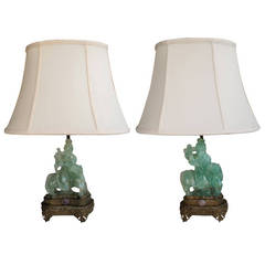 Antique Well-Carved Pair of Chinese Jade Lamps in the Manner of Edward Farmer