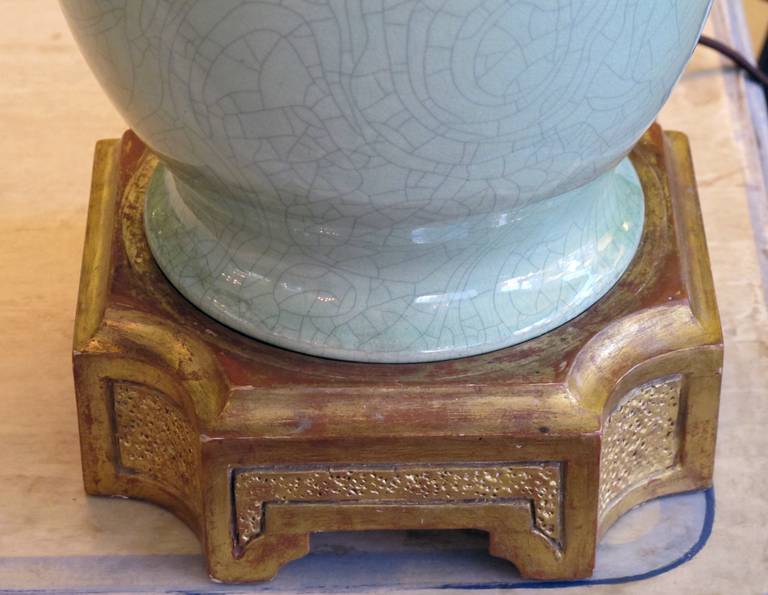 An Elegant Chinese Celadon Urn Now Mounted as a Lamp