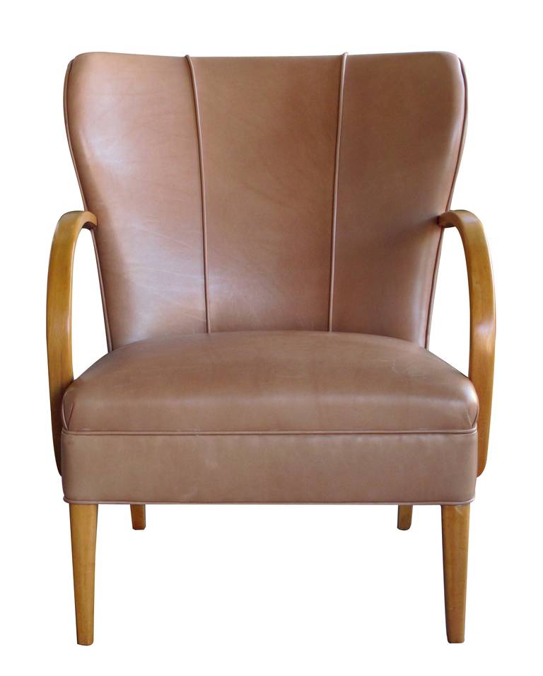 Large-Scaled Pair of Swedish 1940s Wingback Chairs with Bentwood Arms In Excellent Condition In San Francisco, CA