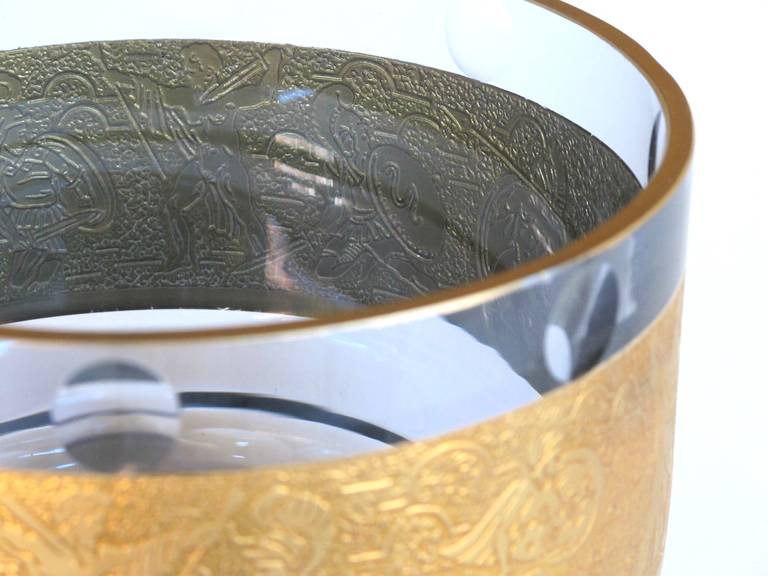 Mid-20th Century Good Quality Amethyst Art Glass Circular Bowl W/Gilt Frieze by Moser Glass Works