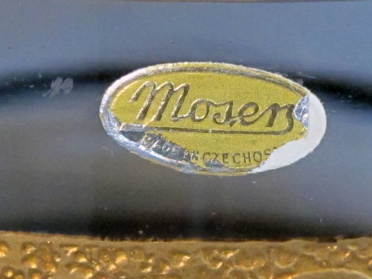 Good Quality Amethyst Art Glass Circular Bowl W/Gilt Frieze by Moser Glass Works 1