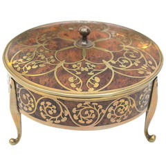 Well-Crafted German Erhard & Sohne Burlwood Covered Box w/Brass Intarsia Design