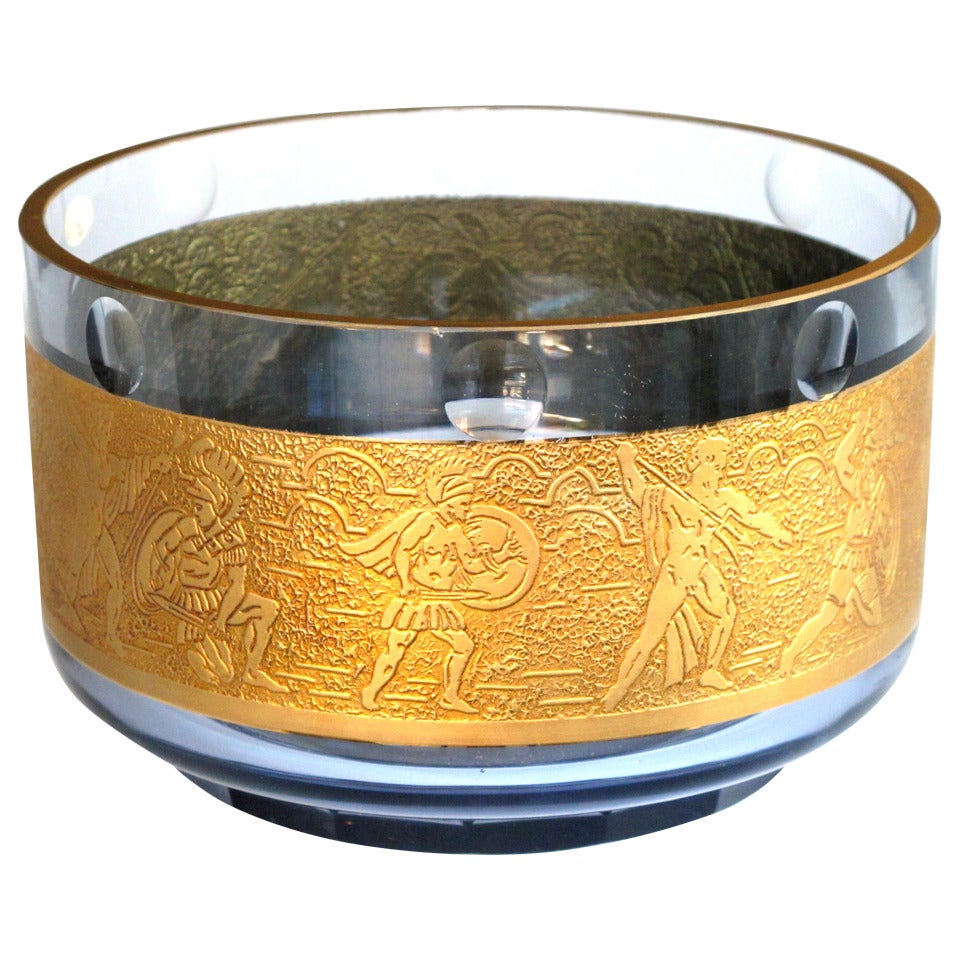 Good Quality Amethyst Art Glass Circular Bowl W/Gilt Frieze by Moser Glass Works