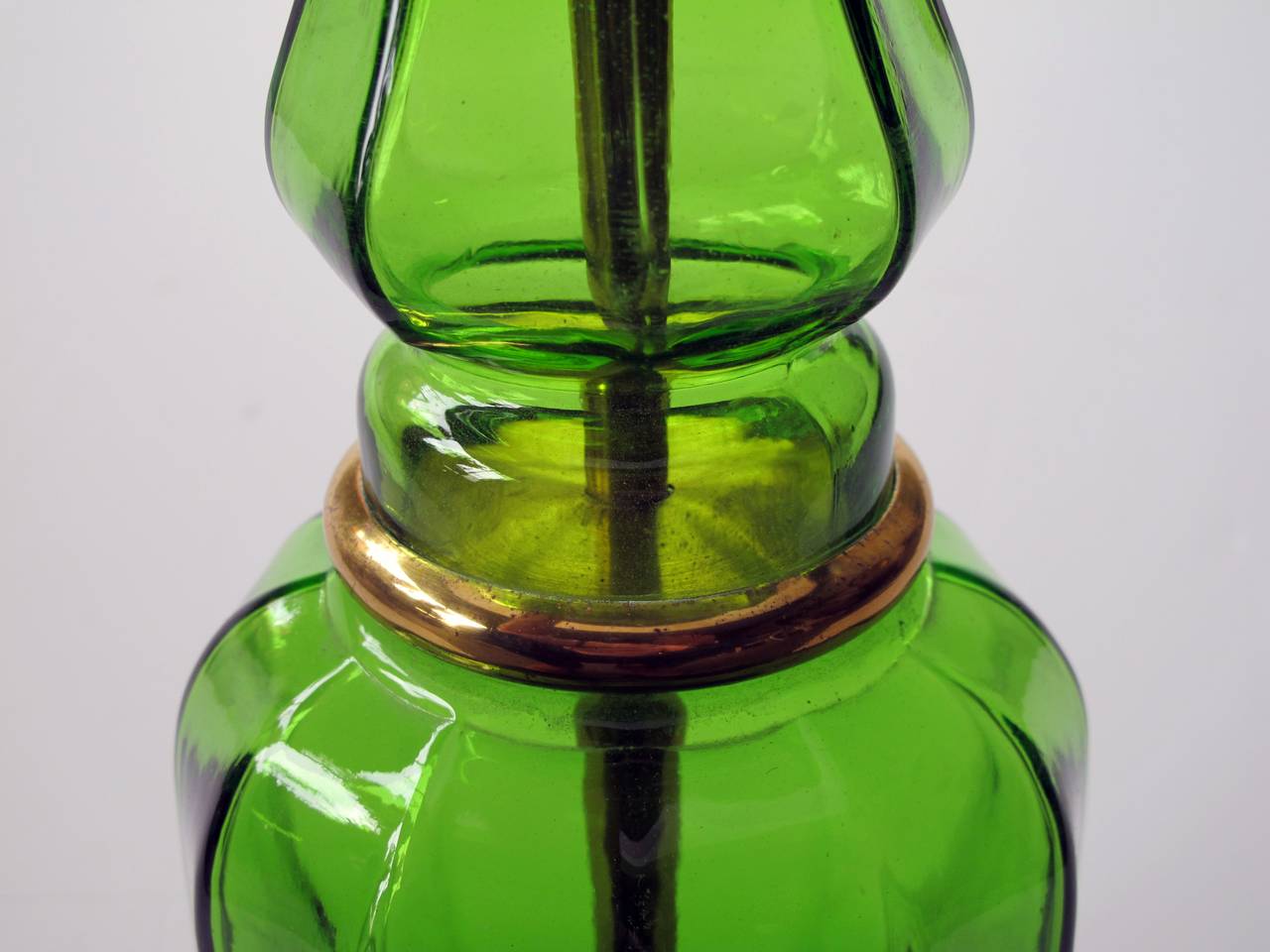 Mid-20th Century A Good Quality Pair of French Apple-Green Crystal Lamps w Gilt Bronze Mounts
