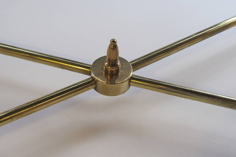 Chic Pair of French 1940s Brass Rectangular Coffee Tables with Black Glass Tops