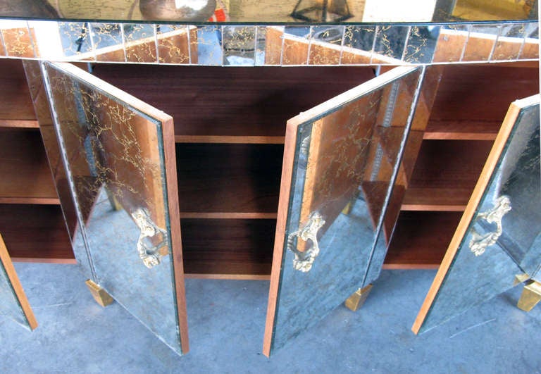 Stylish American Serpentine-Shaped Mirrored 4-Door Credenza; by Archibald Taylor