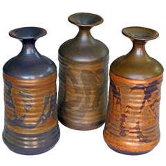 A Set of 3 Handcrafted American 1960's Ceramic Vases