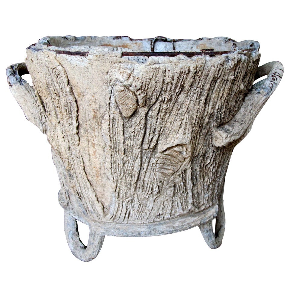 A Whimsical French Faux Bois Concrete Double-Handled Jardiniere