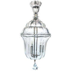 A Shapely and Elegant Italian 1920's Clear Glass 3-Light Ceiling Pendant