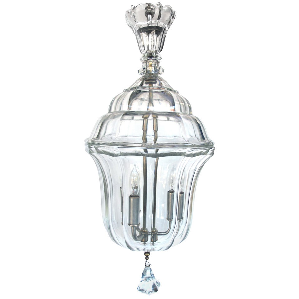 A Shapely and Elegant Italian 1920
s Clear Glass 3-Light Ceiling Pendant
