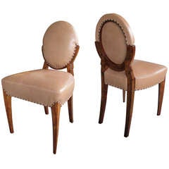 Handsome and Unusual Pair of Austrian Art Deco Side Chairs w/Leather Upholstery