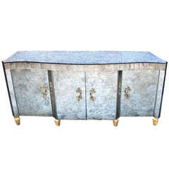 Stylish American Serpentine-Shaped Mirrored 4-Door Credenza; by Archibald Taylor