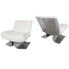 Chic Pair of French 1970's Stainless Steel Slipper Chairs by Francois Monnet