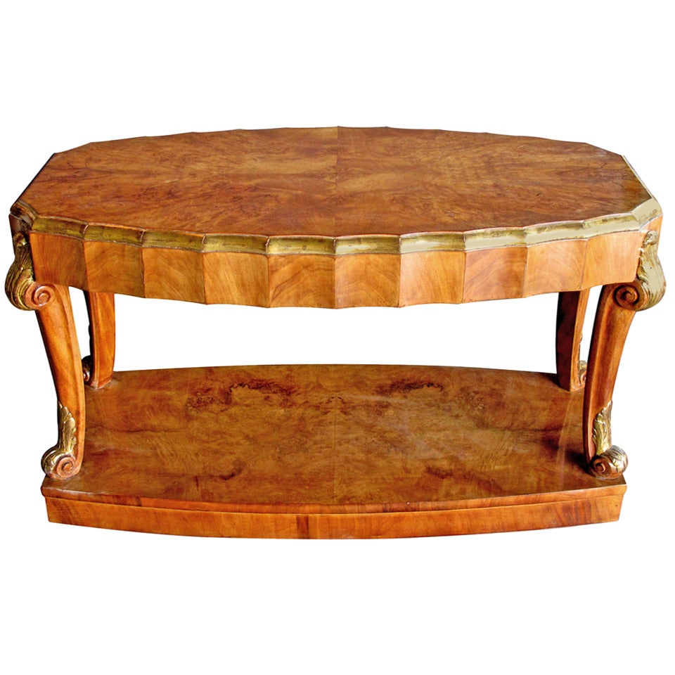 Good Quality English Art Deco Burl Maple Cocktail Table by H&L Epstein Furniture