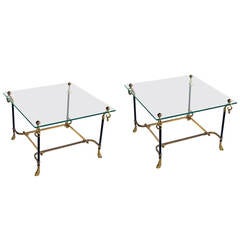 A Good Pair of French Black Tole & Gilt-Bronze Square Side Tables