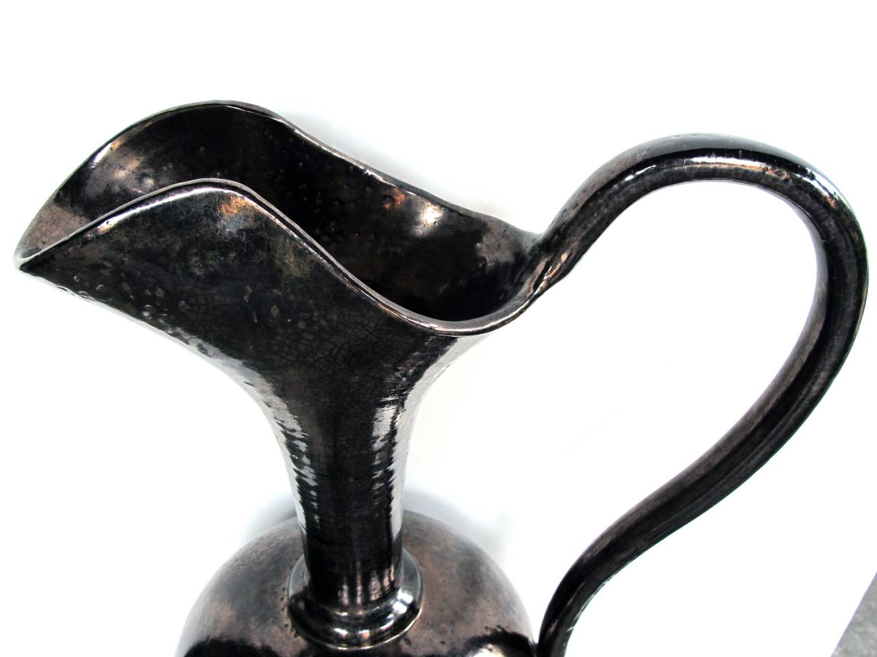 A Massive French Ceramic Ewer w Gun Metal Metallic Glaze; Stamped tn d'aveny In Excellent Condition In San Francisco, CA