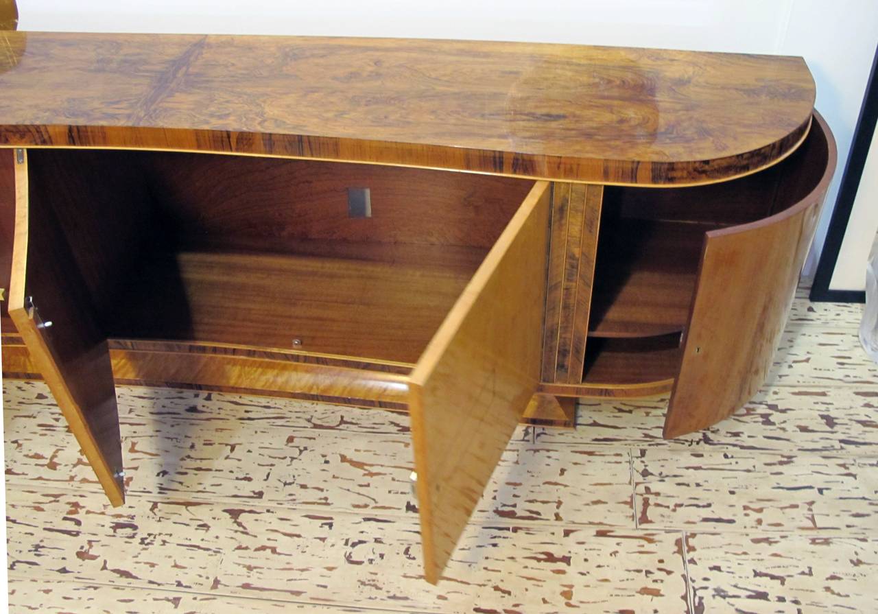 Elegant French Art Deco Tiger-Maple Four-Door Sideboard with Shaped Ends