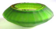 A Bohemian Art Deco Apple-Green Elliptical Bowl Possibly by Moser Glass Works